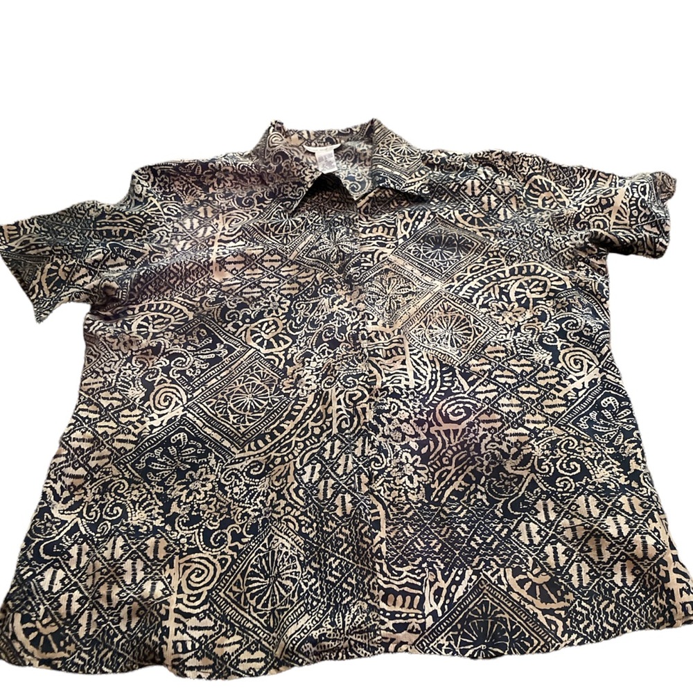 Anna and frank 100% silk button down short sleeve blouse size XL